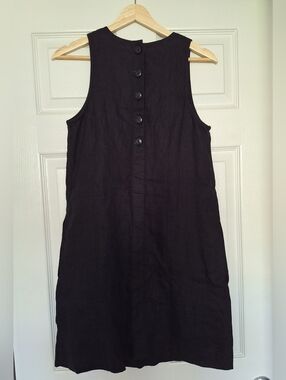 ✨ NWT J.Crew 100% Linen Button-Back Shift Dress | Black | XS 🖤